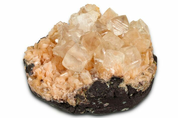 Gemmy Calcite Crystals on Peach Stilbite - India #369401